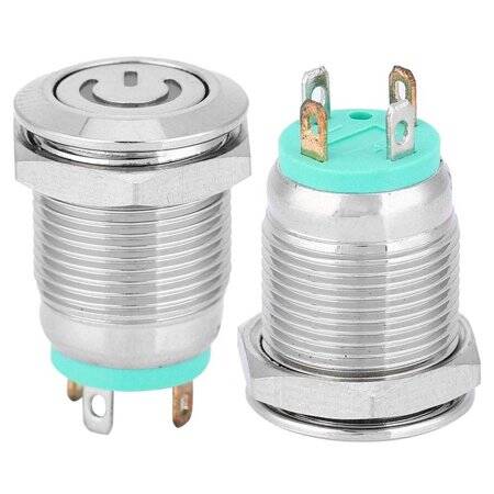 Flat Head 12mm 12-24V Waterproof Self-Locking Metal Push Button Switch With Green Led Light - 4
