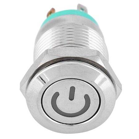 Flat Head 12mm 12-24V Waterproof Self-Locking Metal Push Button Switch With Green Led Light - 5