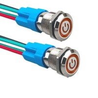 Flat Head 12mm 12-24V Waterproof Self-Locking Metal Push Button Switch With Yellow Led Light And Switch Socket Button Connector - 1