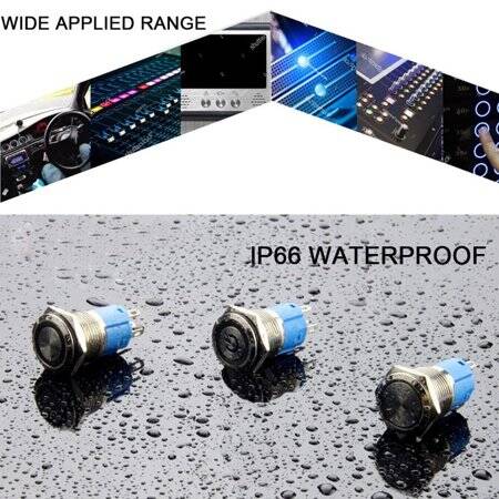 Flat Head 12mm 12-24V Waterproof Self-Locking Metal Push Button Switch With Yellow Led Light And Switch Socket Button Connector - 4
