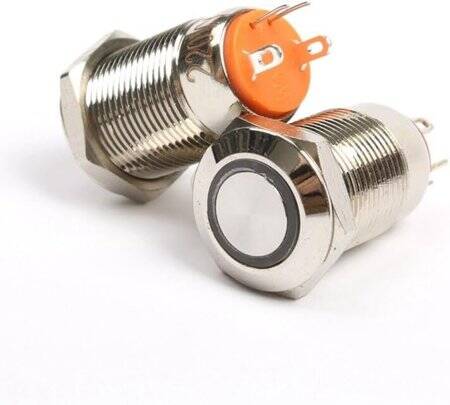 Flat Head 12mm 3-6V Waterproof Self-Locking Metal Push Button Switch With White Led Light - 3