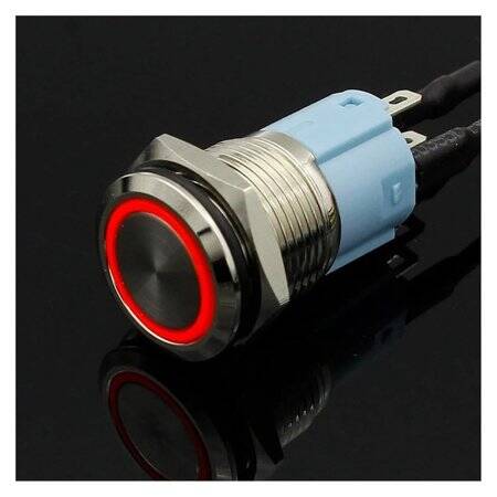 Flat Head 16mm 110-220V Waterproof Momentary Self-Resert Metal Push Button Switch With Blue Led Light And Switch Socket Button Connector - 2