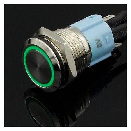 Flat Head 16mm 110-220V Waterproof Momentary Self-Resert Metal Push Button Switch With Blue Led Light And Switch Socket Button Connector - 3