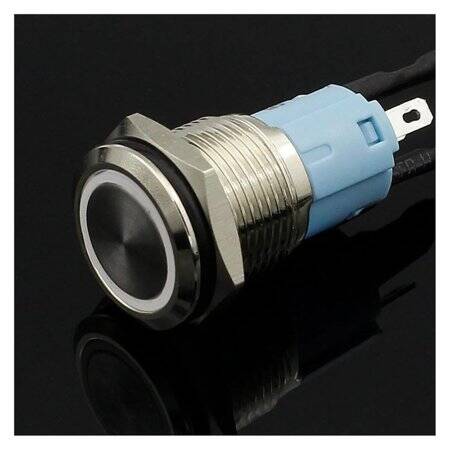 Flat Head 16mm 110-220V Waterproof Momentary Self-Resert Metal Push Button Switch With Blue Led Light And Switch Socket Button Connector - 4
