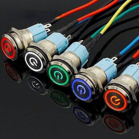 Flat Head 16mm 12-24V Waterproof Momentary Self-Resert Metal Push Button Switch With Red Led Light And Switch Socket Button Connector - 2