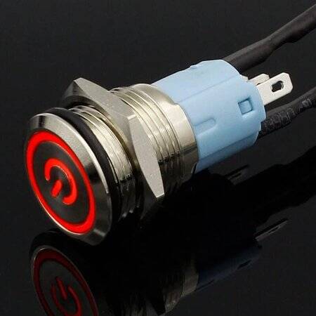 Flat Head 16mm 12-24V Waterproof Momentary Self-Resert Metal Push Button Switch With Red Led Light And Switch Socket Button Connector - 3