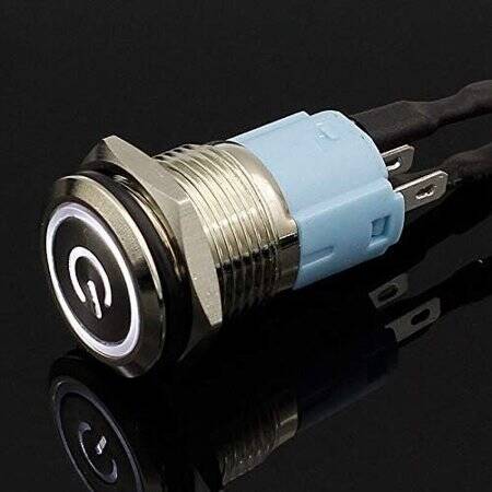 Flat Head 16mm 12-24V Waterproof Momentary Self-Resert Metal Push Button Switch With Red Led Light And Switch Socket Button Connector - 4