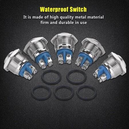 Flat Head 16mm 12-24V Waterproof Momentary Self-Resert Metal Push Button Switch With Yellow Led Light And Switch Socket Button Connector - 2