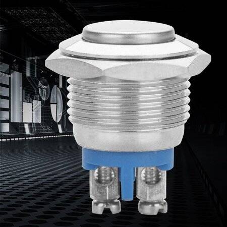 Flat Head 16mm 12-24V Waterproof Momentary Self-Resert Metal Push Button Switch With Yellow Led Light And Switch Socket Button Connector - 3