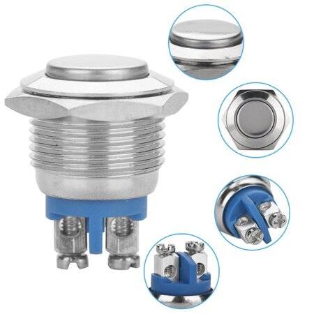 Flat Head 16mm 12-24V Waterproof Momentary Self-Resert Metal Push Button Switch With Yellow Led Light And Switch Socket Button Connector - 5