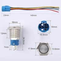 Flat Head 16mm 12-24V Waterproof Self-Locking Metal Push Button Switch With Blue Led Light And Switch Socket Button Connector - 2