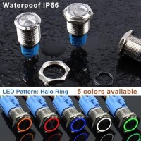 Flat Head 16mm 12-24V Waterproof Self-Locking Metal Push Button Switch With Blue Led Light And Switch Socket Button Connector - 3
