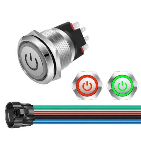 Flat Head 16mm 12-24V Waterproof Self-Locking Metal Push Button Switch With Red Led Light And Switch Socket Button Connector - 1