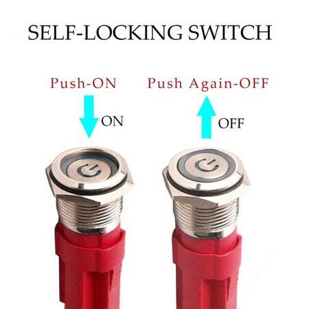 Flat Head 16mm 12-24V Waterproof Self-Locking Metal Push Button Switch With Red Led Light - 4