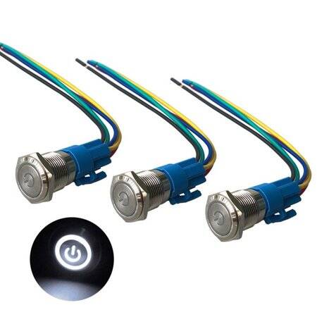 Flat Head 16mm 12-24V Waterproof Self-Locking Metal Push Button Switch With White Led Light - 1