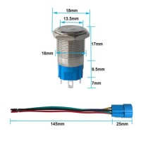 Flat Head 16mm 12-24V Waterproof Self-Locking Metal Push Button Switch With White Led Light - 2