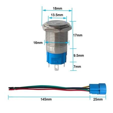 Flat Head 16mm 12-24V Waterproof Self-Locking Metal Push Button Switch With White Led Light - 2