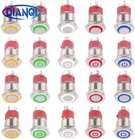 Flat Head 16mm 3-6V Waterproof Self-Locking Metal Push Button Switch With Green Led Light - 2