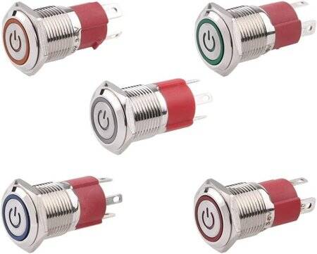 Flat Head 16mm 3-6V Waterproof Self-Locking Metal Push Button Switch With Green Led Light - 3
