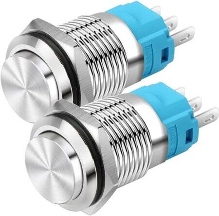 Flat Head 16mm 3-6V Waterproof Self-Locking Metal Push Button Switch With Red Led Light And Switch Socket Button Connector - 1