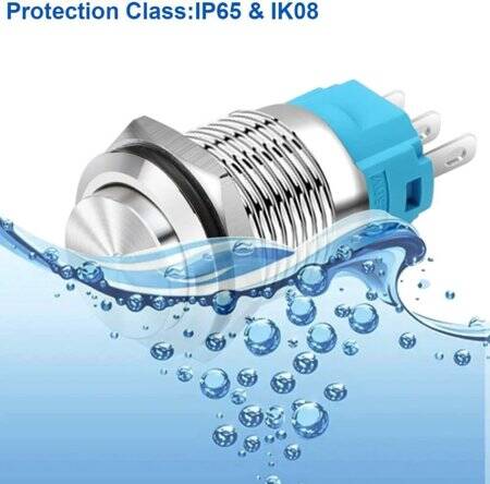 Flat Head 16mm 3-6V Waterproof Self-Locking Metal Push Button Switch With Red Led Light And Switch Socket Button Connector - 4