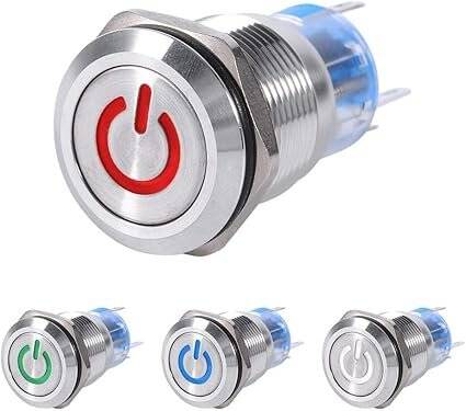 Flat Head 19mm 110-220V Waterproof Momentary Self-Reset Metal Push Button Switch With Red Led Light - 5