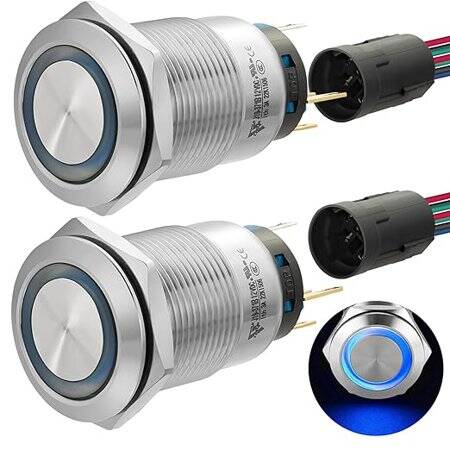 Flat Head 19mm 110-220V Waterproof Momentary Self-Reset Metal Push Button Switch With White Led Light - 4