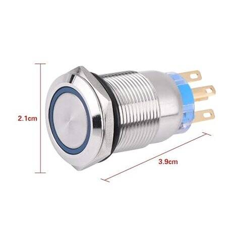 Flat Head 19mm 110-220V Waterproof Self-Locking Metal Push Button Switch With Yellow Led Light And Switch Socket Button Connector - 3