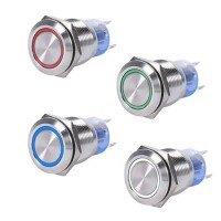 Flat Head 19mm 110-220V Waterproof Self-Locking Metal Push Button Switch With Yellow Led Light And Switch Socket Button Connector - 5
