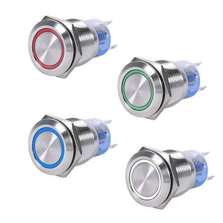 Flat Head 19mm 110-220V Waterproof Self-Locking Metal Push Button Switch With Yellow Led Light And Switch Socket Button Connector - 5