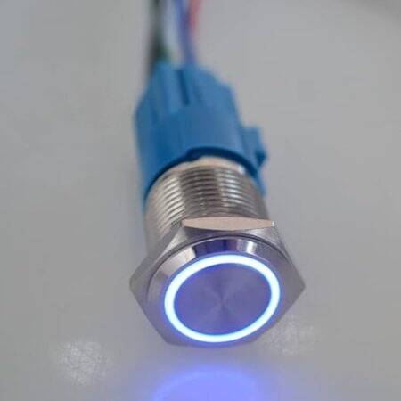 Flat Head 19mm 12-24V Waterproof Momentary Self-Resert Metal Push Button Switch With Blue Led Light - 1