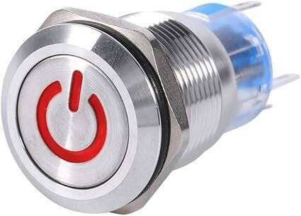 Flat Head 19mm 12-24V Waterproof Momentary Self-Resert Metal Push Button Switch With Red Led Light - 1
