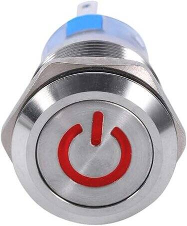 Flat Head 19mm 12-24V Waterproof Momentary Self-Resert Metal Push Button Switch With Red Led Light - 2