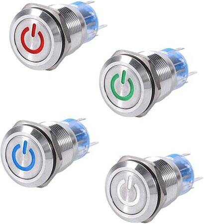 Flat Head 19mm 12-24V Waterproof Momentary Self-Resert Metal Push Button Switch With Red Led Light - 4