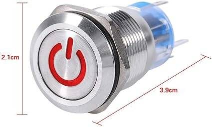 Flat Head 19mm 12-24V Waterproof Momentary Self-Resert Metal Push Button Switch With Red Led Light - 5