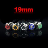 Flat Head 19mm 12-24V Waterproof Momentary Self-Resert Metal Push Button Switch With White Led Light - 2