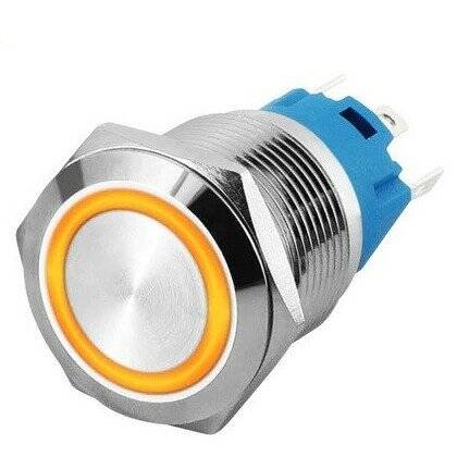 Flat Head 19mm 12-24V Waterproof Momentary Self-Resert Metal Push Button Switch With Yellow Led Light - 1