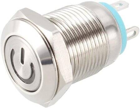Flat Head 19mm 12-24V Waterproof Momentary Self-Reset Metal Push Button Switch With White Led Light - 1
