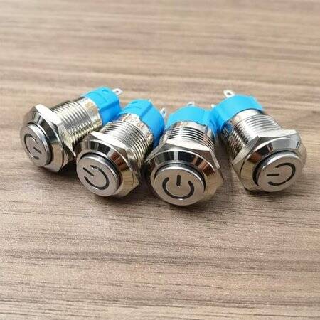 Flat Head 19mm 12-24V Waterproof Momentary Self-Reset Metal Push Button Switch With White Led Light - 2