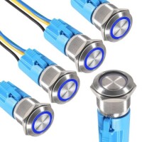 Flat Head 19mm 12-24V Waterproof Self-Locking Metal Push Button Switch With Blue Led Light And Switch Socket Button Connector - 1