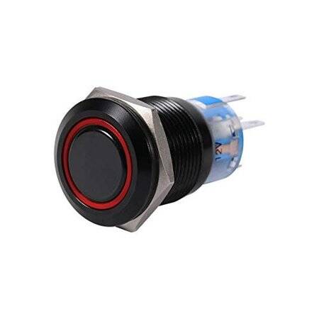 Flat Head 19mm 12-24V Waterproof Self-Locking Metal Push Button Switch With Red Led Light - 1