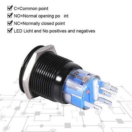 Flat Head 19mm 12-24V Waterproof Self-Locking Metal Push Button Switch With Red Led Light - 3