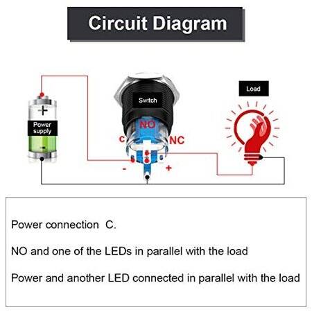 Flat Head 19mm 12-24V Waterproof Self-Locking Metal Push Button Switch With Red Led Light - 4