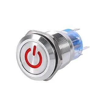 Flat Head 19mm 3-6V Waterproof Self-Locking Metal Push Button Switch With Red Led Light - 1