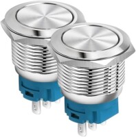 Flat Head 22mm 110-220V Waterproof Self-Locking Metal Push Button Switch With Blue Led Light And Switch Socket Button Connector - 1
