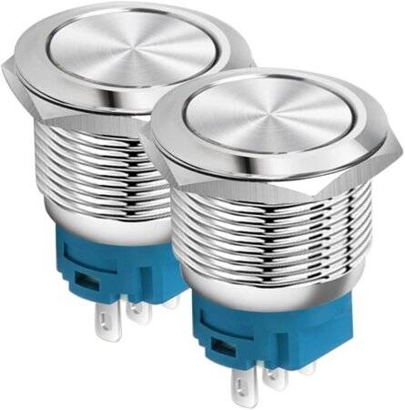 Flat Head 22mm 110-220V Waterproof Self-Locking Metal Push Button Switch With Blue Led Light And Switch Socket Button Connector - 1