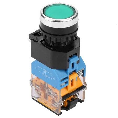 Flat Head 22mm 110-220V Waterproof Self-Locking Metal Push Button Switch With Green Led Light And Switch Socket Button Connector - 1