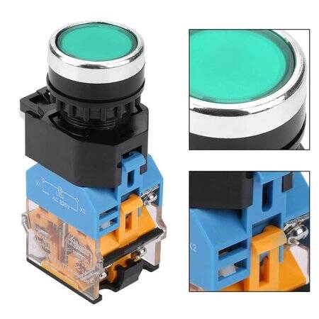 Flat Head 22mm 110-220V Waterproof Self-Locking Metal Push Button Switch With Green Led Light And Switch Socket Button Connector - 5