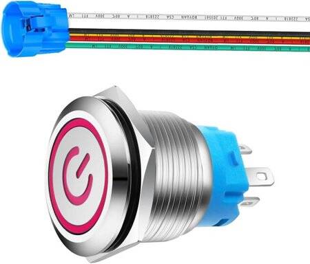 Flat Head 22mm 110-220V Waterproof Self-Locking Metal Push Button Switch With Red Led Light And Switch Socket Button Connector - 1