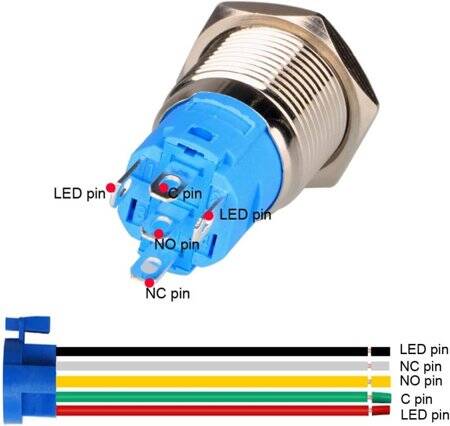 Flat Head 22mm 110-220V Waterproof Self-Locking Metal Push Button Switch With Red Led Light And Switch Socket Button Connector - 3